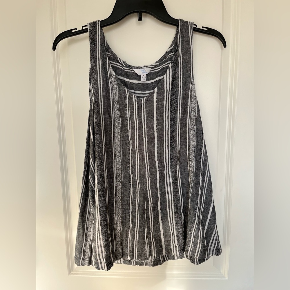 Time and Tru Gray and White Stripped Tank Top M (8-10) NEVER WORN